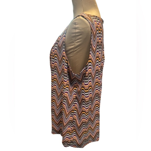 Dana Buchman Women’s Blouse Multicolor Chevron Pattern Sleeveless Gold Accent XL - Picture 2 of 9